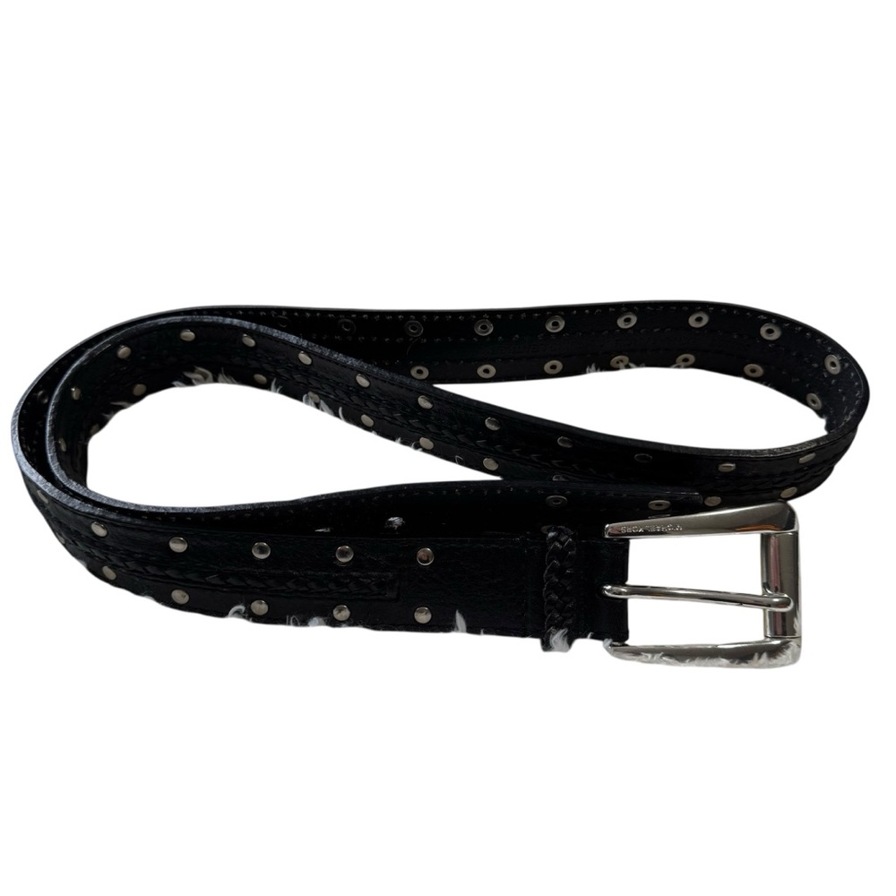 Michael Kors black leather belt with silver-tone studs and a silver buckle XL